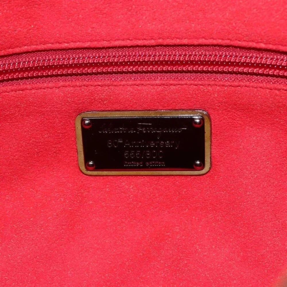 Authentic Salvatore Ferragamo Gancini Shoulder Bag Enamel Brown Silver - Picture 7 of 16